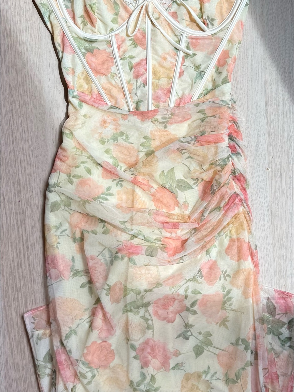 House of CB Cream Floral Lace Corset Slip Gown - Picture 10 of 16